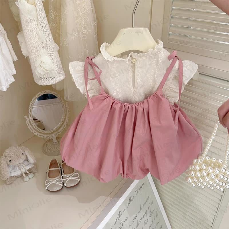 Toddler Girl Cotton Bow Dress or White Vest - Pink - 6-7T - image 1