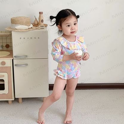 Toddler Girl Heart Print Ruffle Trimmed One-piece Swimsuit - image 2