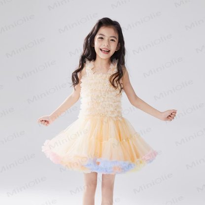 Toddler Girl Lace Princess Sleeveless Puffy Dress - Beige - 6-7T - image 12