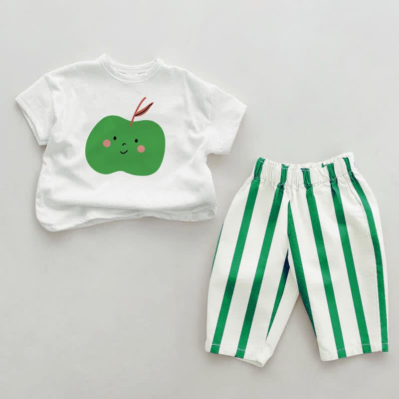 Baby Smiling Apple Green Vertical Striped 2-piece Set - White&Green - 2-3T - image 1