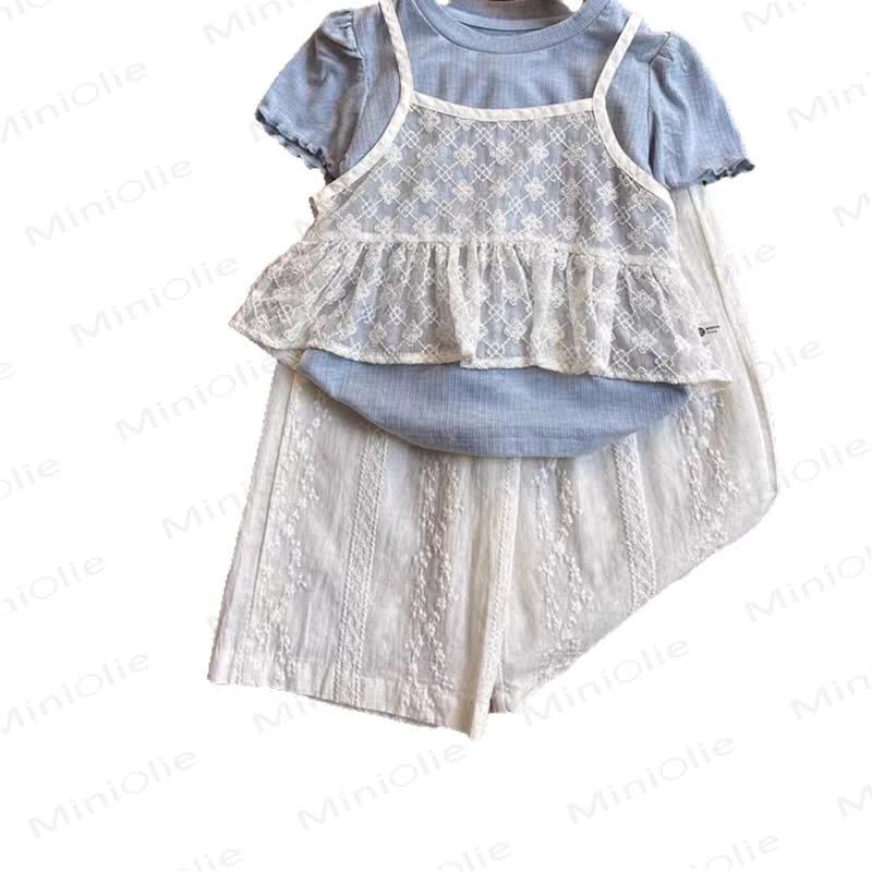 Toddler Girl Lace Slip and Solid Color Tee and Pant Set - image 2