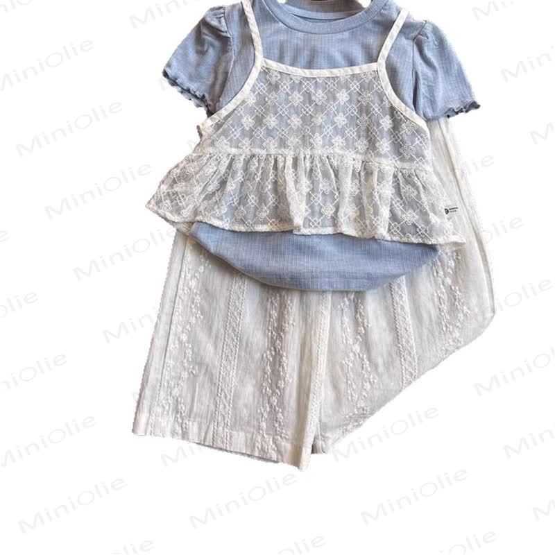 Toddler Girl Lace Slip and Solid Color Tee and Pant Set - image 2