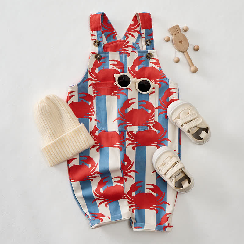Baby Toddler Crab Blue Striped Overalls - image 2