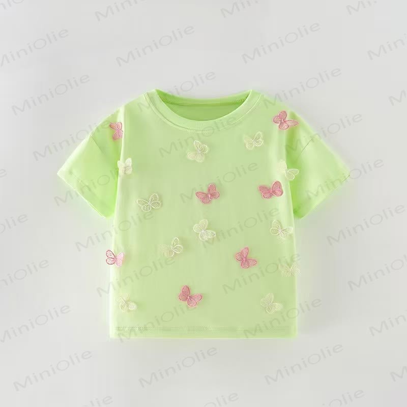 Toddler Girl Green Butterfly Summer T-shirt - Green - 10-11T - image 1