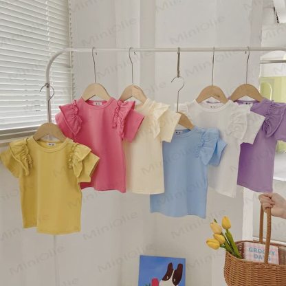 Toddler Girl Solid Color Ruffle T-shirt - image 1