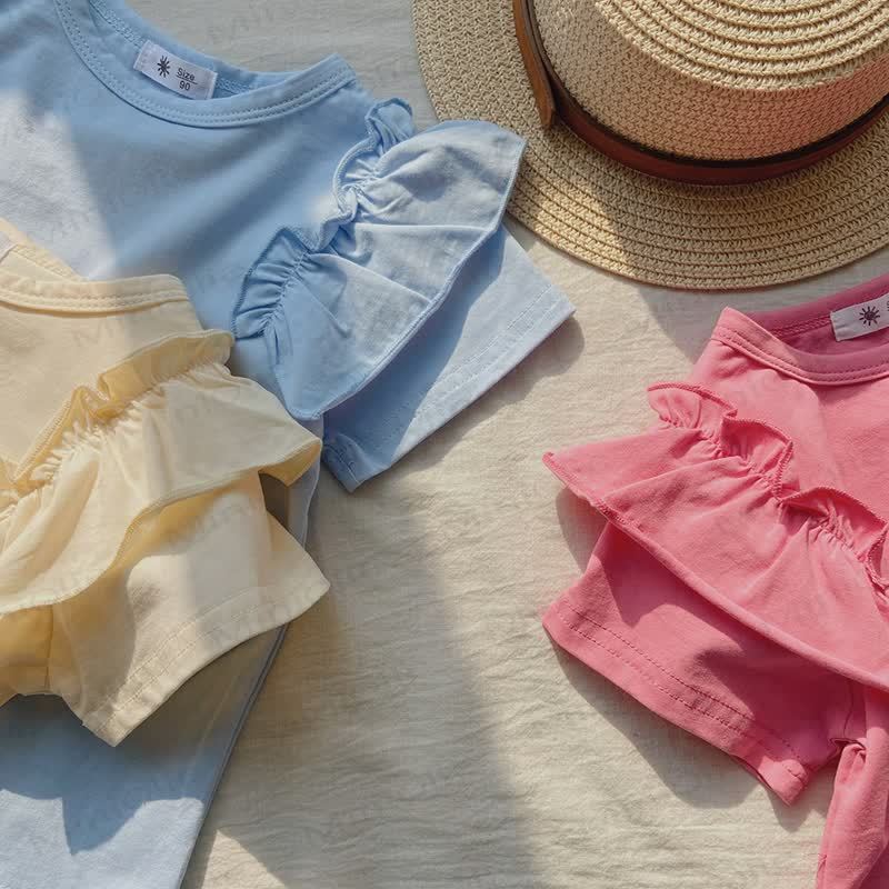 Toddler Girl Solid Color Ruffle T-shirt - image 9
