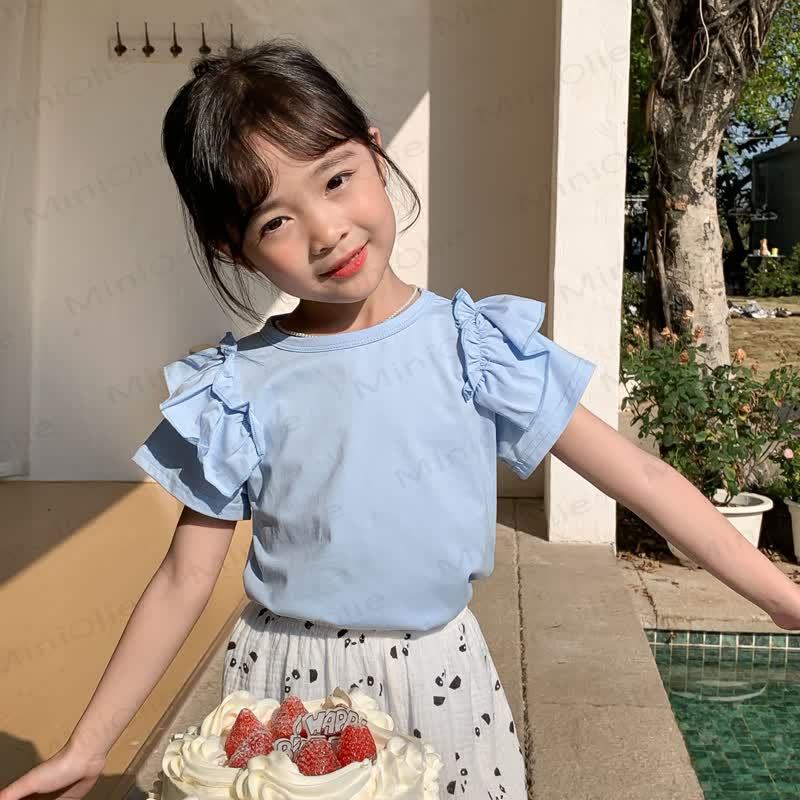 Toddler Girl Solid Color Ruffle T-shirt - Blue - 8-9T - image 5