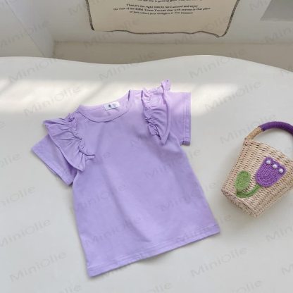 Toddler Girl Solid Color Ruffle T-shirt - Purple - 8-9T - image 7