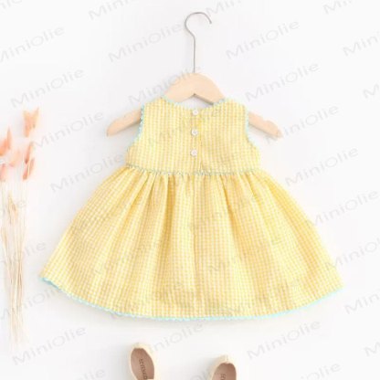 Toddler Girl Pink or Yellow Gingham Cotton Aline Dress - image 4