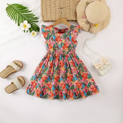 Toddler Girl Spring Floral Ruffle Bow A Line Dress - image 2
