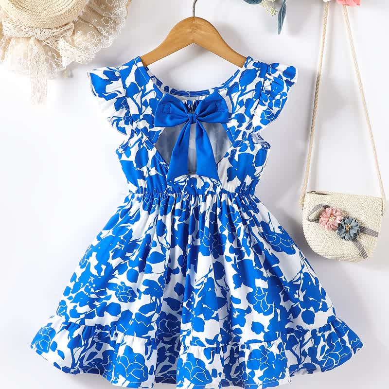Toddler Girl Spring Floral Ruffle Bow A Line Dress - Blue - 7Y - image 3