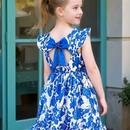Toddler Girl Spring Floral Ruffle Bow A Line Dress - image 4