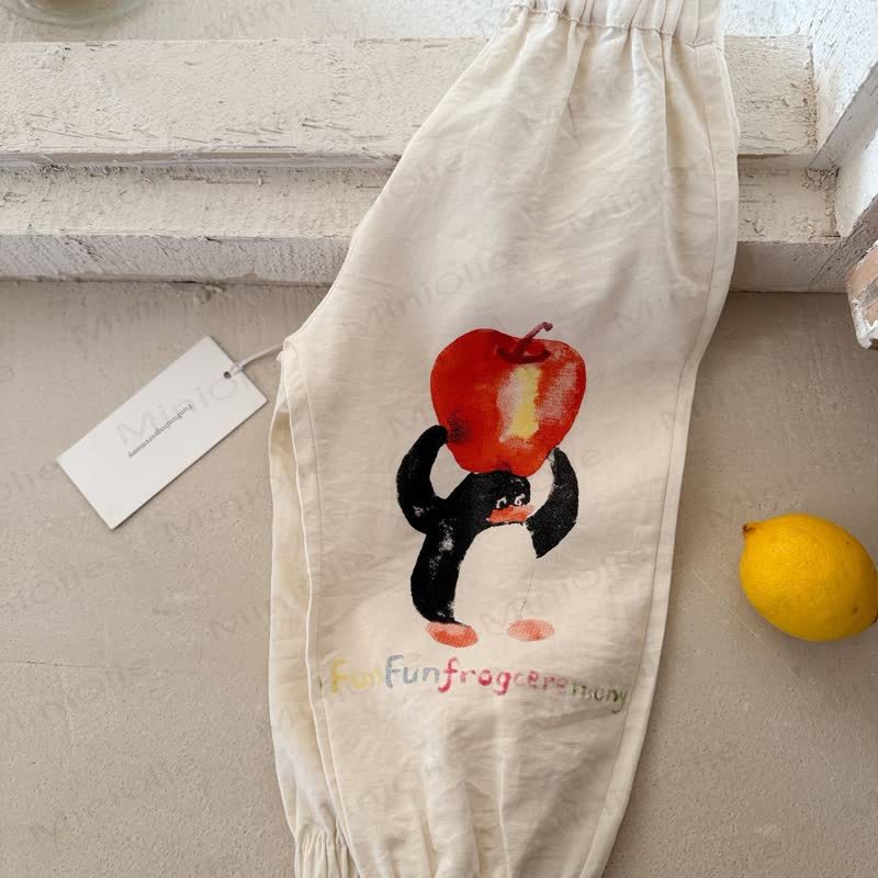 Toddler Cotton Animal Food Striped Print Casual Pants - Penguin Print - 8-9T - image 2