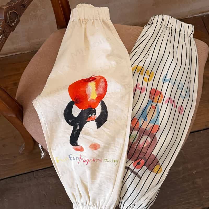 Toddler Cotton Animal Food Striped Print Casual Pants - Stripe - 8-9T - image 4