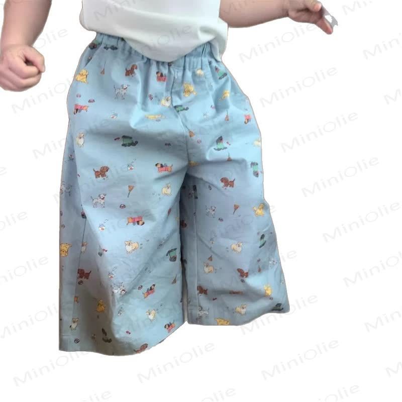 Toddler Blue Cotton Animal Print Wide Leg Pants - image 3