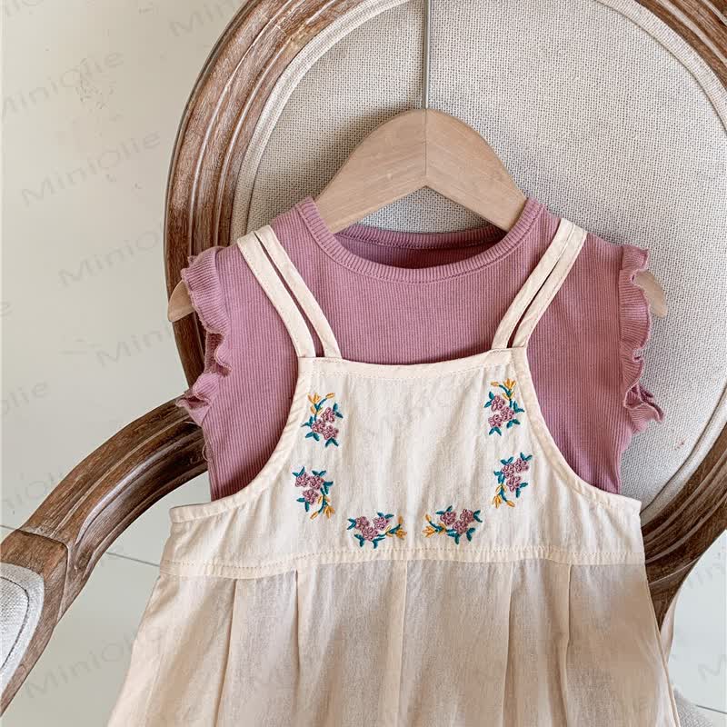 Toddler Girl Cotton Floral Beige Romper - image 4