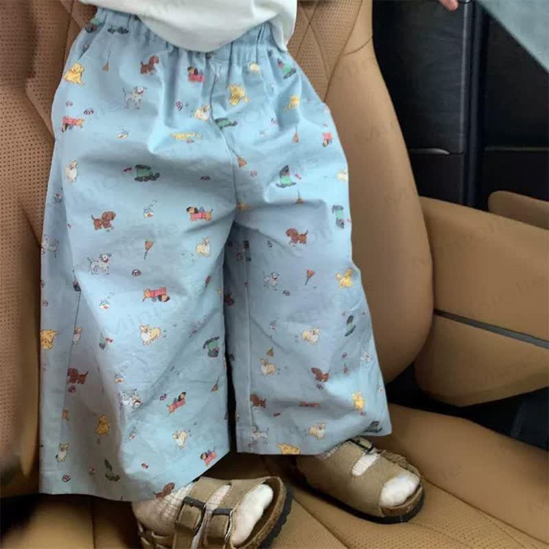 Toddler Blue Cotton Animal Print Wide Leg Pants - Blue - 6-7T - image 1
