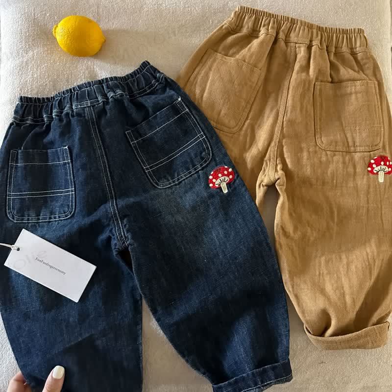 Toddler Casual Cotton Mushroom Print Denim Pants - image 3