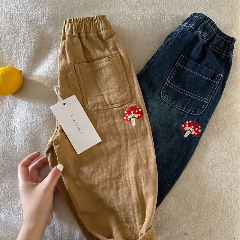 Toddler Casual Cotton Mushroom Print Denim Pants - image 4