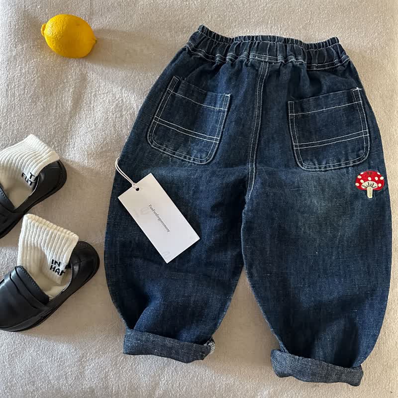 Toddler Casual Cotton Mushroom Print Denim Pants - Navy - 8-9T - image 2