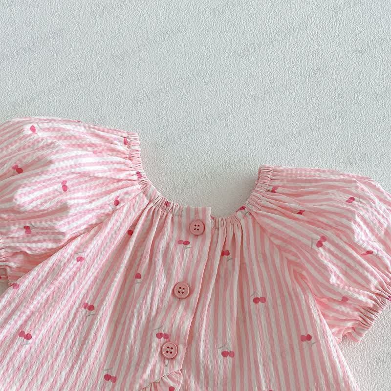 Baby Toddler Girls Cherry Print Puff Sleeve Top or Lace Solid White Pants - image 6