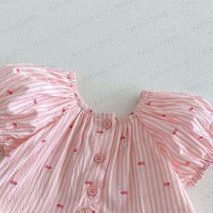 Baby Toddler Girls Cherry Print Puff Sleeve Top or Lace Solid White Pants - image 6