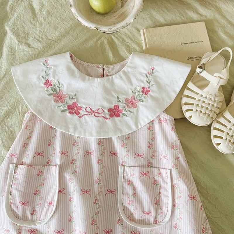 Toddler Girl Cotton Pink Striped Bows Print Dress - image 3