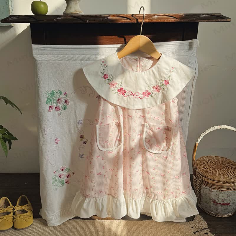 Toddler Girl Cotton Pink Striped Bows Print Dress - image 4