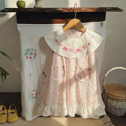 Toddler Girl Cotton Pink Striped Bows Print Dress - image 4