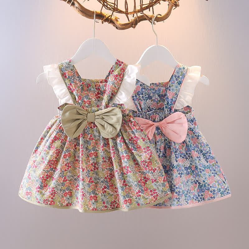 Baby Toddler Girl Cotton Bow Floral Print Sleeveless Dress - image 1