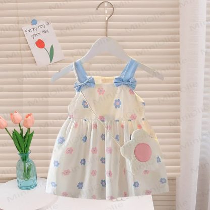 Baby Toddler Girls Summer Cotton Floral Print Bow Dress - Pink - 3-4T - image 1