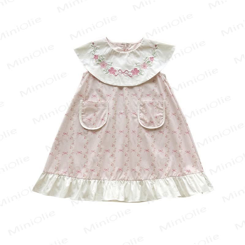 Toddler Girl Cotton Pink Striped Bows Print Dress - Pink - 8-9T - image 2