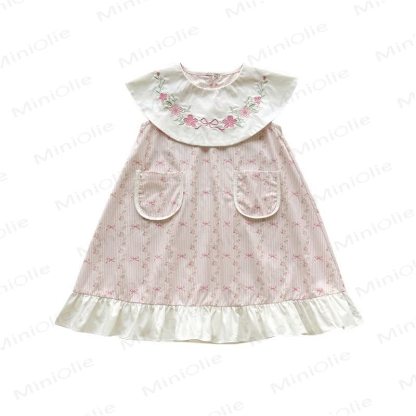 Toddler Girl Cotton Pink Striped Bows Print Dress - Pink - 8-9T - image 2