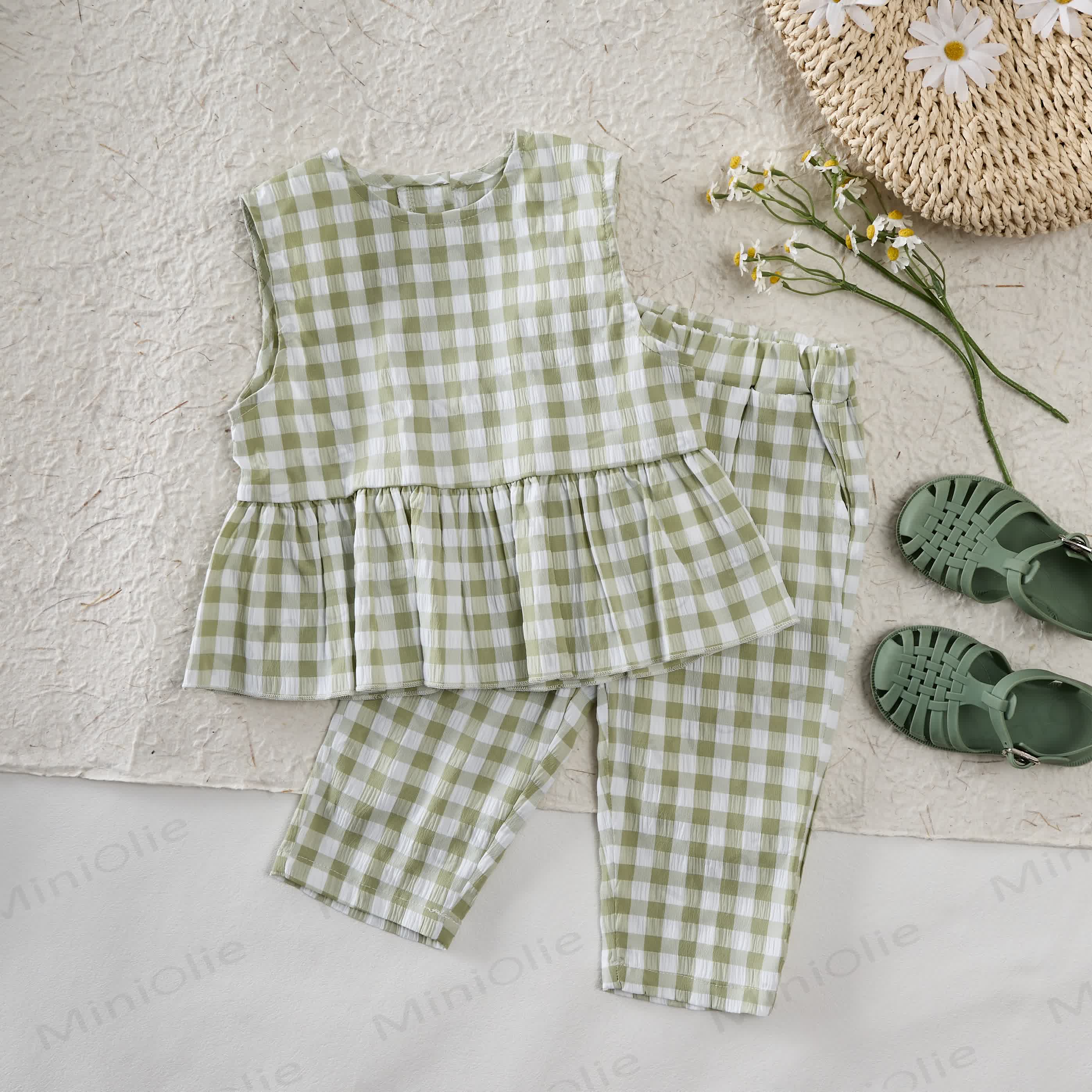 Baby Toddler Green Plaid Sleeveless 2-piece Set - image 2