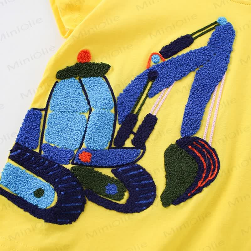 Toddler Boy Yellow Excavator Towel Embroidery Tee - image 2