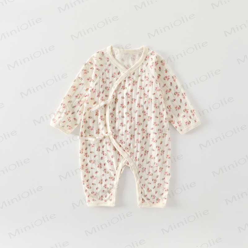 Baby White Cotton Romper - Flower - 3-6M - image 2