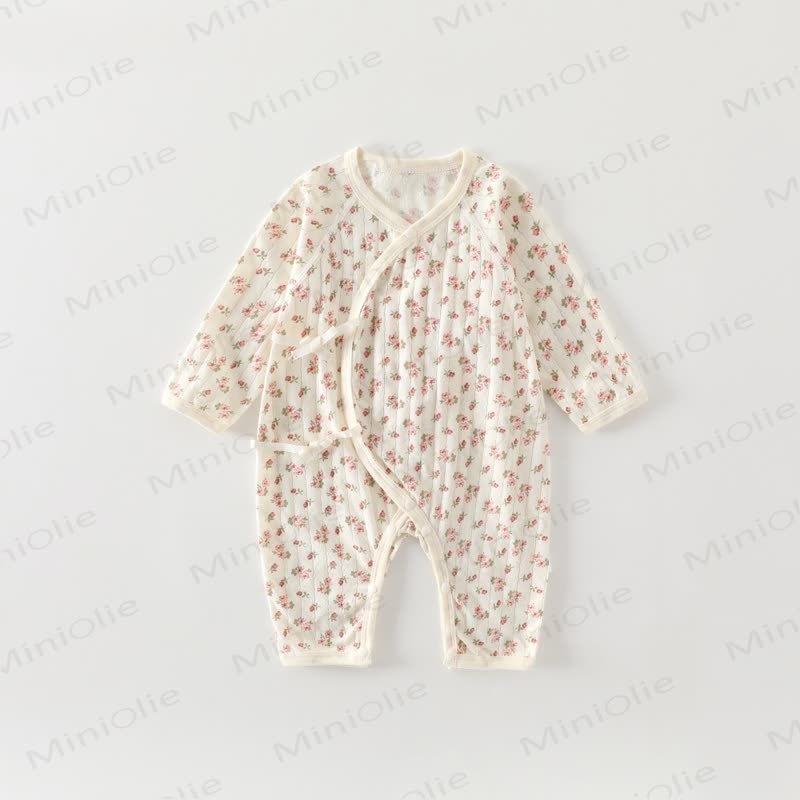 Baby White Cotton Romper - Flower - 3-6M - image 2