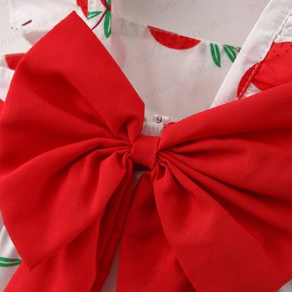 Baby Girls Summer Cotton Fruit or Flower or Circle Print Bow Dress with Hat - image 9