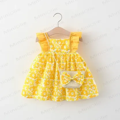 Baby Girls Summer Cotton Floral or Strawberry Print Dress - Yellow - 2-3T - image 2