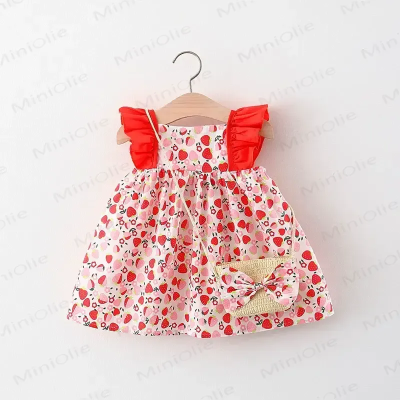 Baby Girls Summer Cotton Floral or Strawberry Print Dress - Red Strawberry - 2-3T - image 4