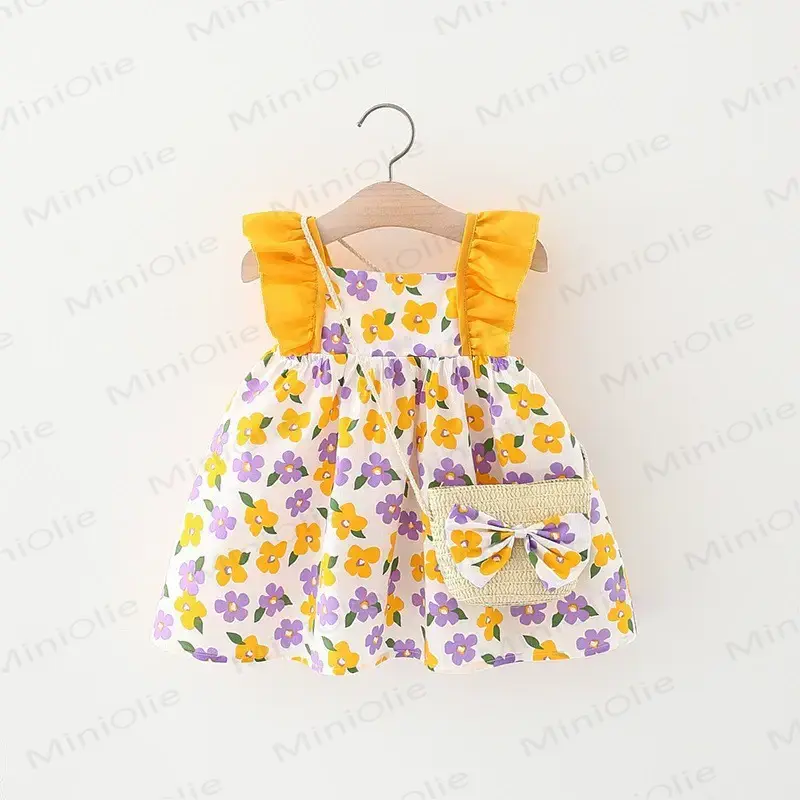 Baby Girls Summer Cotton Floral or Strawberry Print Dress - Yellow Flower - 2-3T - image 7
