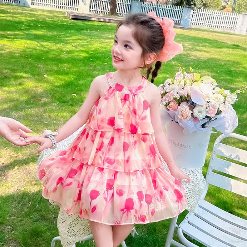 Toddler Girls Cotton Pink Tulip Print Dress - Pink - 8-9T - image 2