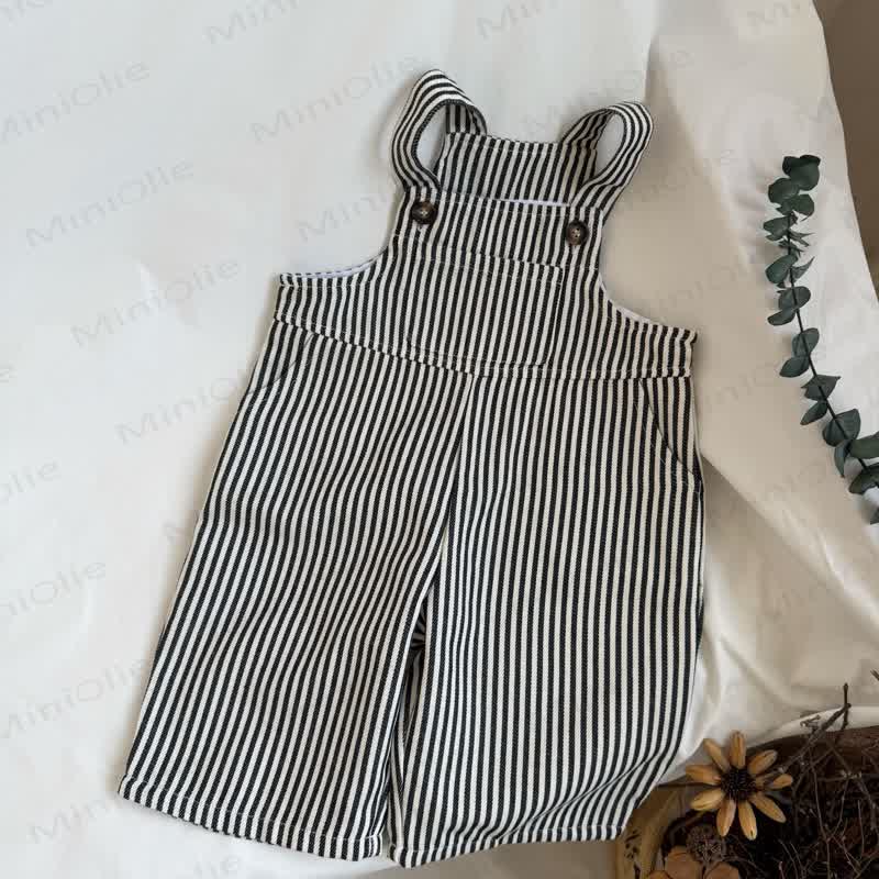 Toddler Cotton Black and White Striped Overalls - White&Black - 6-7T - image 1