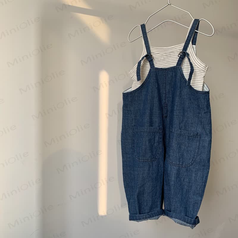 Toddler Cotton Solid Navy Denim Overalls - image 2