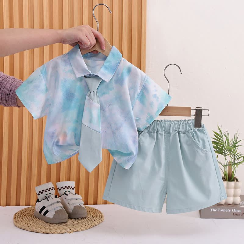 Baby Toddler Boys Green Tie Shirt and Shorts Set - Green - 3-4T - image 1
