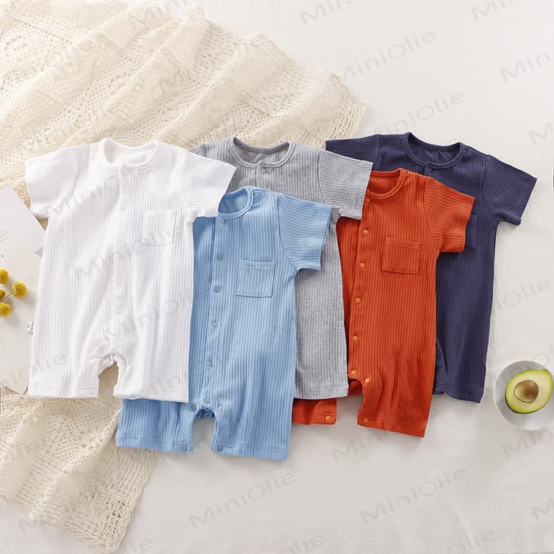 Baby Solid Color Ribbed Front Snaps Romper - image 1