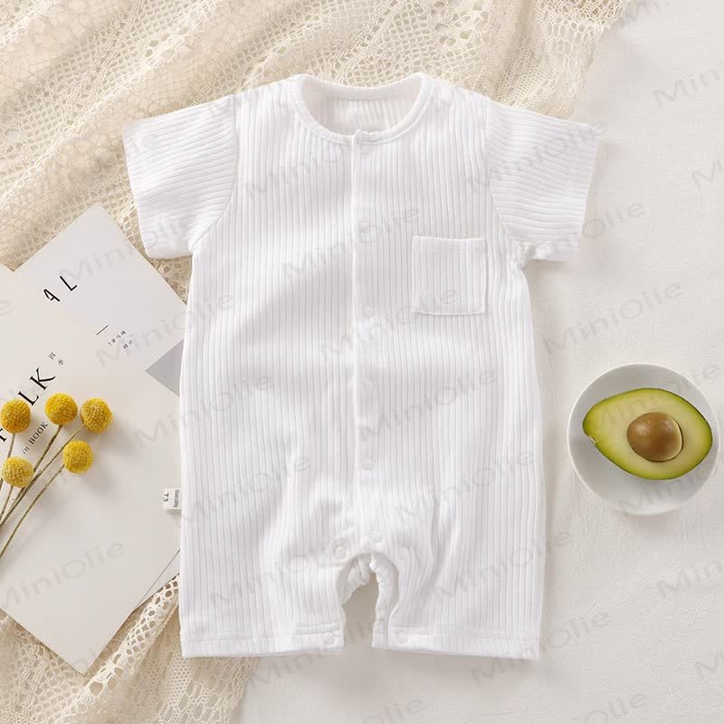 Baby Solid Color Ribbed Front Snaps Romper - White - 18-24M - image 2
