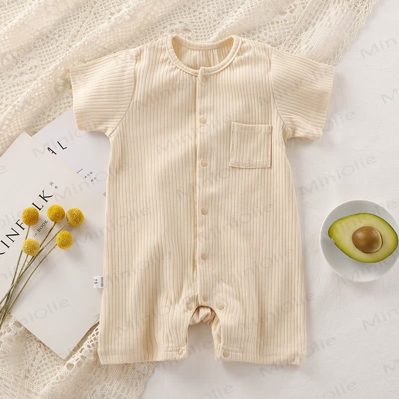 Baby Solid Color Ribbed Front Snaps Romper - Beige - 18-24M - image 3