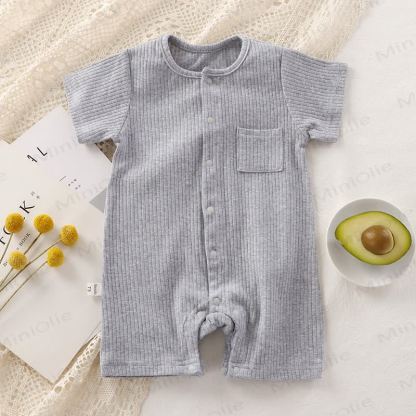 Baby Solid Color Ribbed Front Snaps Romper - Gray - 18-24M - image 4