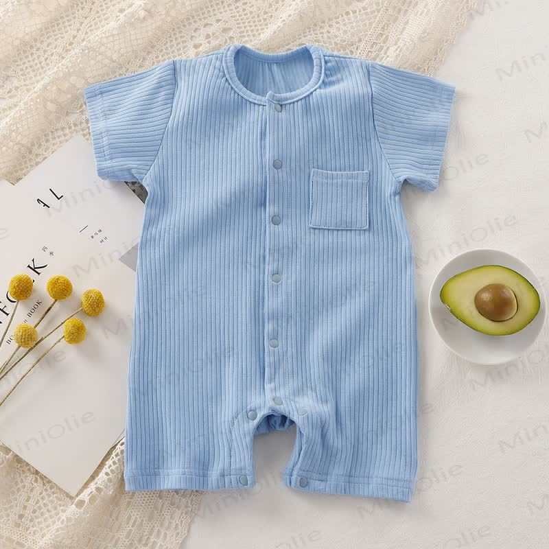 Baby Solid Color Ribbed Front Snaps Romper - Blue - 18-24M - image 5